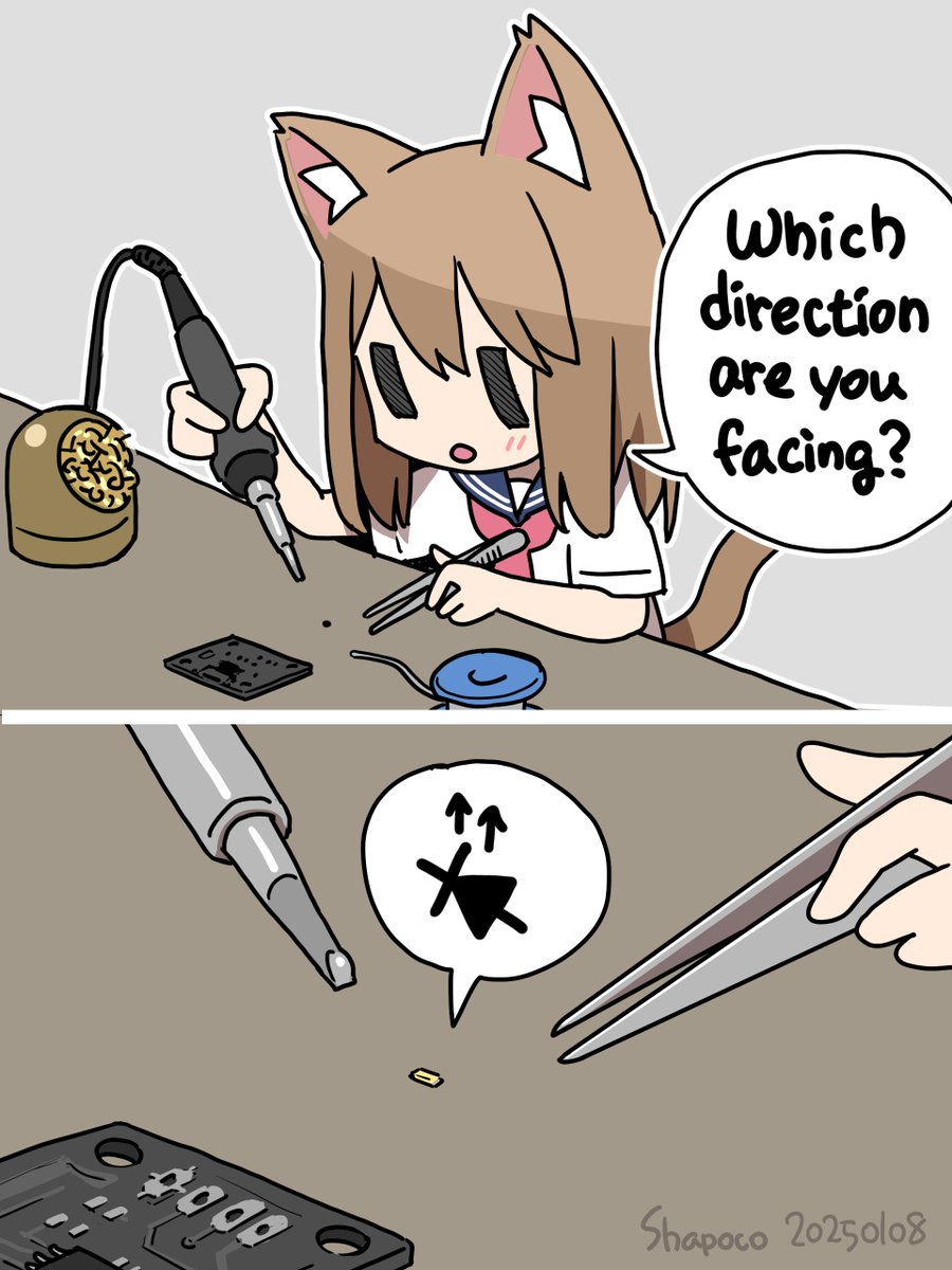 shapoco's tweet photo. ENG: I wish the electronic components could talk. https://t.co/AoqQjSZ865