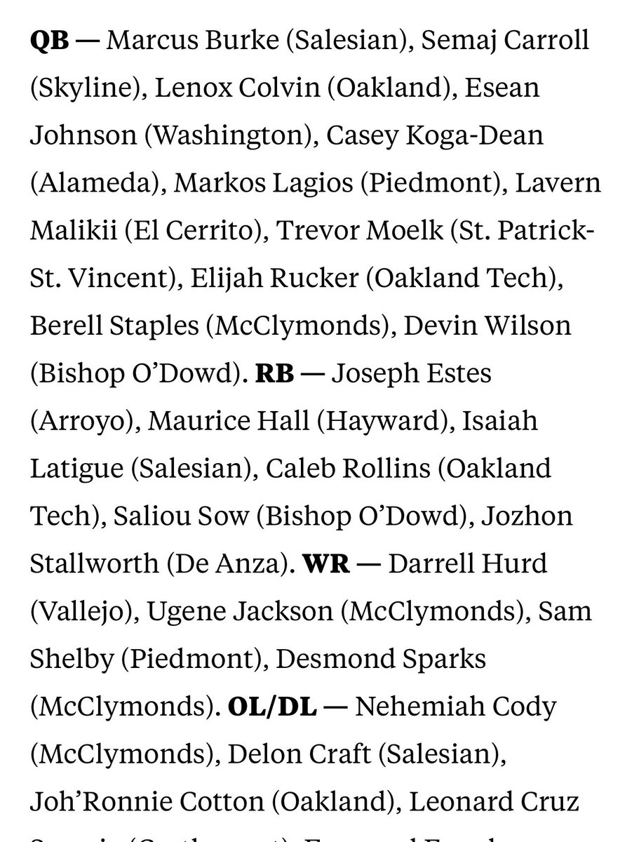 Brycen Landry (@brycenlandry) on Twitter photo Thankful to be named honorable mention on <a href="/sfchronicle/">San Francisco Chronicle</a> All Metro Football Team among great talent!
🦁🏈 <a href="/BurkeM_10/">Marcus Burke</a> <a href="/craft_delonjr/">Delon Craft jr</a>
🧱 Let’s keep building <a href="/CarltonJr21/">Carlton Perrilliat Jr</a> <a href="/JahlilLindseyy/">Jahlil Lindsey</a> <a href="/JTarin_4/">Joseph Tarin</a> <a href="/IsaiahLatigue/">Isaiah A. Latigue</a> !
<a href="/CoachSkills101/">Prentiss Reid aka Coach P</a> <a href="/BrandonHuffman/">Brandon Huffman</a> <a href="/PGregorian/">Paul Gregorian</a> Thankful to be named honorable mention on <a href="/sfchronicle/">San Francisco Chronicle</a> All Metro Football Team among great talent!
🦁🏈 <a href="/BurkeM_10/">Marcus Burke</a> <a href="/craft_delonjr/">Delon Craft jr</a>
🧱 Let’s keep building <a href="/CarltonJr21/">Carlton Perrilliat Jr</a> <a href="/JahlilLindseyy/">Jahlil Lindsey</a> <a href="/JTarin_4/">Joseph Tarin</a> <a href="/IsaiahLatigue/">Isaiah A. Latigue</a> !
<a href="/CoachSkills101/">Prentiss Reid aka Coach P</a> <a href="/BrandonHuffman/">Brandon Huffman</a> <a href="/PGregorian/">Paul Gregorian</a>