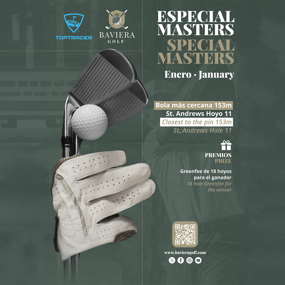 Ready to take on the first challenge of the year with our Special Toptracer Tournament? 🏆🏌️‍♂️ If you hit the Closest Ball at 153m on St. Andrews Hole 11, you’ll win an 18-hole GF at #BavieraGolf!
Good luck to all our players!🍀
🔗  bit.ly/3xkoGfZ
#BavieraGolf #MálagaGolf