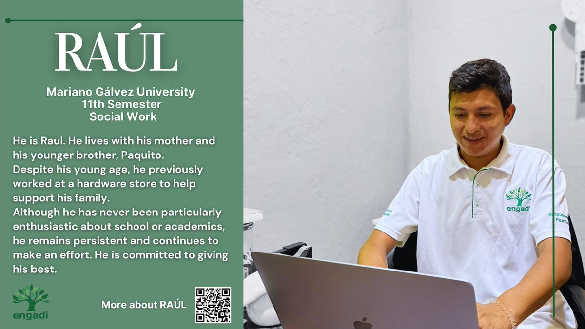 EngadiNews's tweet photo. Meet Raul, another guy who has many goals to accomplish one by one.
Get to know his story and help all Engadi students to make their dreams come true by scanning the QR code. #Jesus #engadiministries #empoweringfamilies #transformingcommunities #zone18 #paraiso2 #guatemala #derek https://t.co/D108q0ouSd
