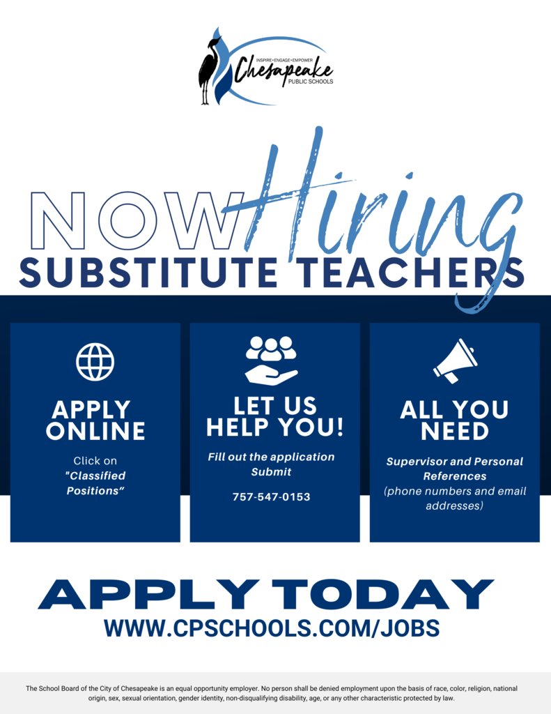📢 We’re Hiring Substitute Teachers! ✏️

We are looking for passionate, caring, and responsible individuals to join our team as substitute teachers. 

🔗 Learn more and apply here: cpschools.com/o/cps/page/jobs