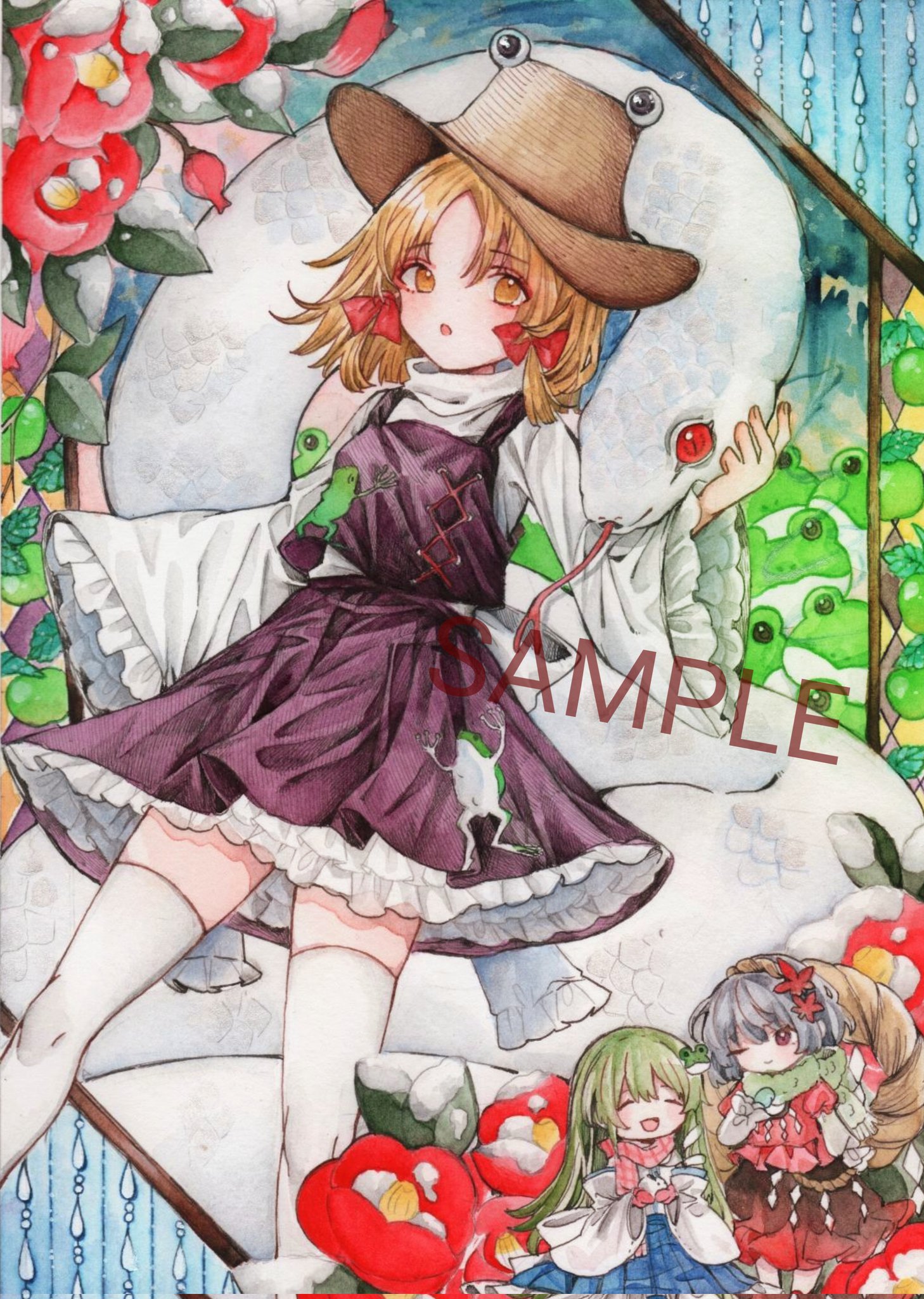 手描きイラスト 東方Project 洩矢諏訪子 白蛇 A5 洩矢諏訪子☆東方