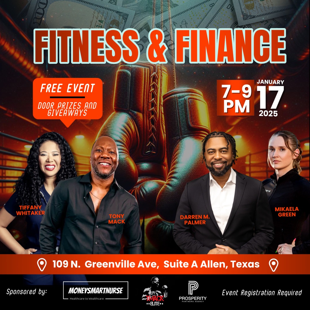 🎯 Kick off 2025 with Fitness &amp; Finance goals! 

📅 Date: January 17, 2025 
⏰ Time: 7:00 PM - 9:00 PM 
📍 Location: 109 N. Greenville Ave, Suite A, Allen, Texas 
eventbrite.com/e/fitness-fina…