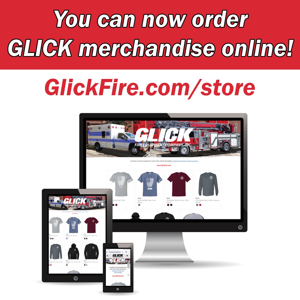 Start the new year off with some GLICK merch! We are a veteran-owned company, and proudly employ many veterans. 
To show our gratitude, a portion of the proceeds from each item will be donated to Veterans Outreach of Pennsylvania. bit.ly/glickstore
#glickfire #glickems