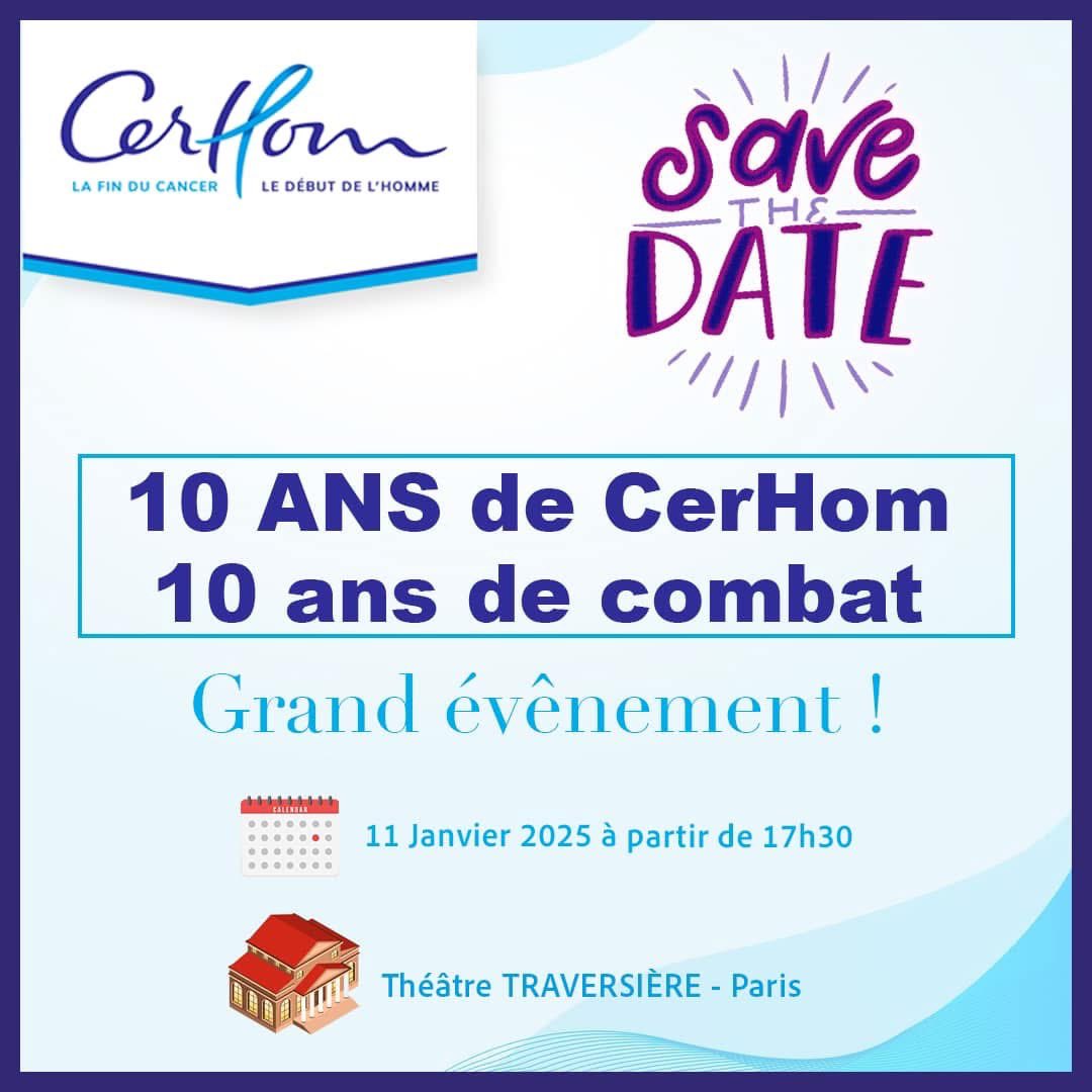 🎉 Ce samedi, CerHom fête ses 10 ans au Théâtre Traversière (Paris) ! 🎭
👉 Au programme : spectacle “66 jours”, Pr. Karim Fizazi, pièce “Radicale” &amp; cocktail festif 🥂
📅 11 janvier, dès 18h
🎟 Réservez vite : helloasso.com/evenements/10-…