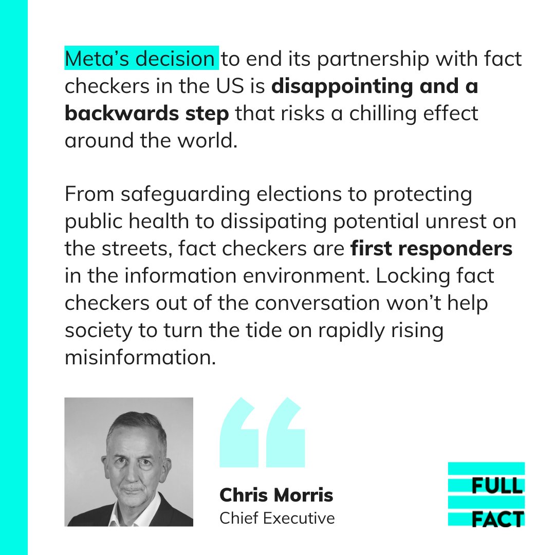 🗣️ Our full statement in response to <a href="/Meta/">Meta</a> ending its third-party fact checking programme in the US: fullfact.org/blog/2025/jan/…