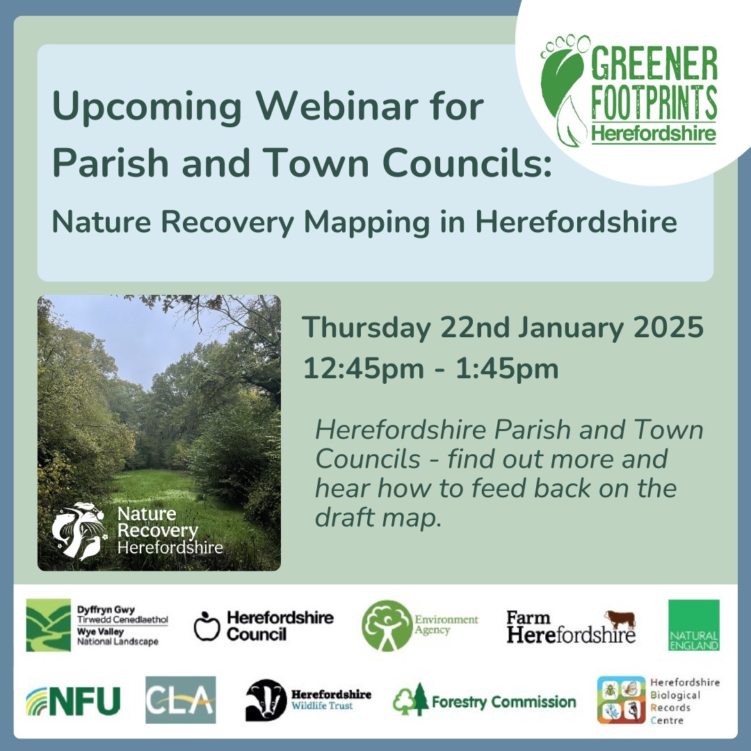 Greener Footprints Herefordshire (@greener_feet) on Twitter photo Calling Herefordshire Parish and Town Council representatives!๐ฃ
Part of the Local Nature Recovery Strategy, Herefordshire Council has produced a draft map highlighting priority areas for nature recovery across the county๐๐ผ
This webinar, tailored to Parish and Town Councils, Calling Herefordshire Parish and Town Council representatives!๐ฃ
Part of the Local Nature Recovery Strategy, Herefordshire Council has produced a draft map highlighting priority areas for nature recovery across the county๐๐ผ
This webinar, tailored to Parish and Town Councils,