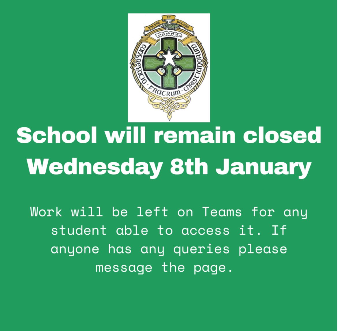 The Abbey School remains closed on Wednesday 8th January due to the hazardous icy conditions for students and staff. Work will be posted to Teams for students with the ability to access it. If anyone with an urgent query please message the page. Stay safe out there.