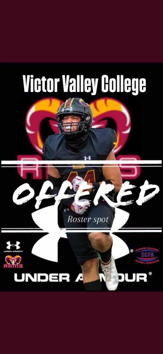 #AGTG I would like to thank <a href="/CoachTCClevela1/">Coach TC Cleveland</a> and <a href="/VVCfootball/">Victor Valley College Rams Football</a> for the offer!
<a href="/CoachMorgando/">John Morgando</a> 
<a href="/Manny__James/">Manny James</a> 
<a href="/VVHS_Monsoon_FB/">Valley Vista Monsoon Football</a>