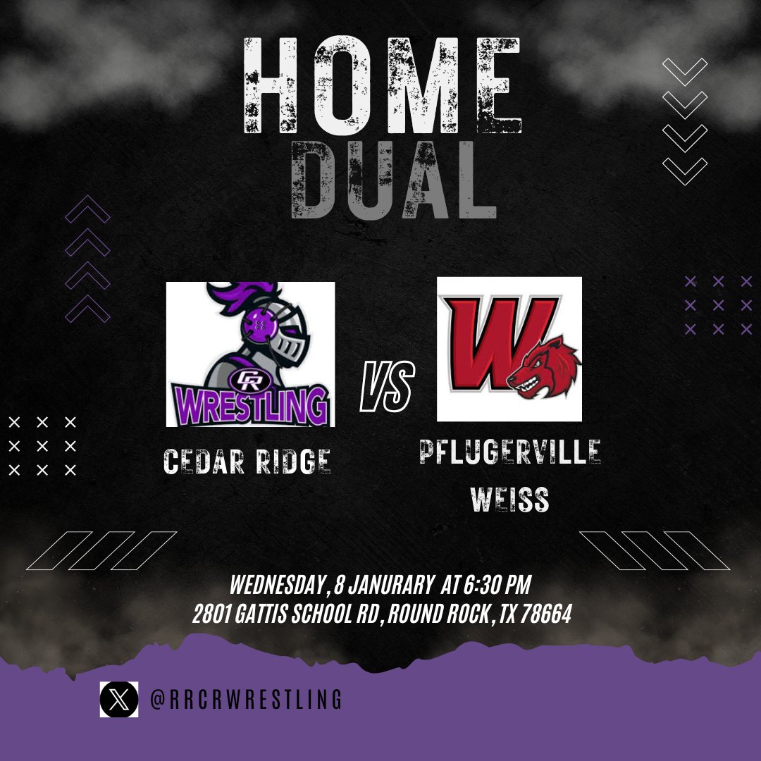 Please join us for our last home dual of the season! Wednesday @ 6:30 P.M, cheer on your Raider as they take on Pflugerville Weiss ⚔️