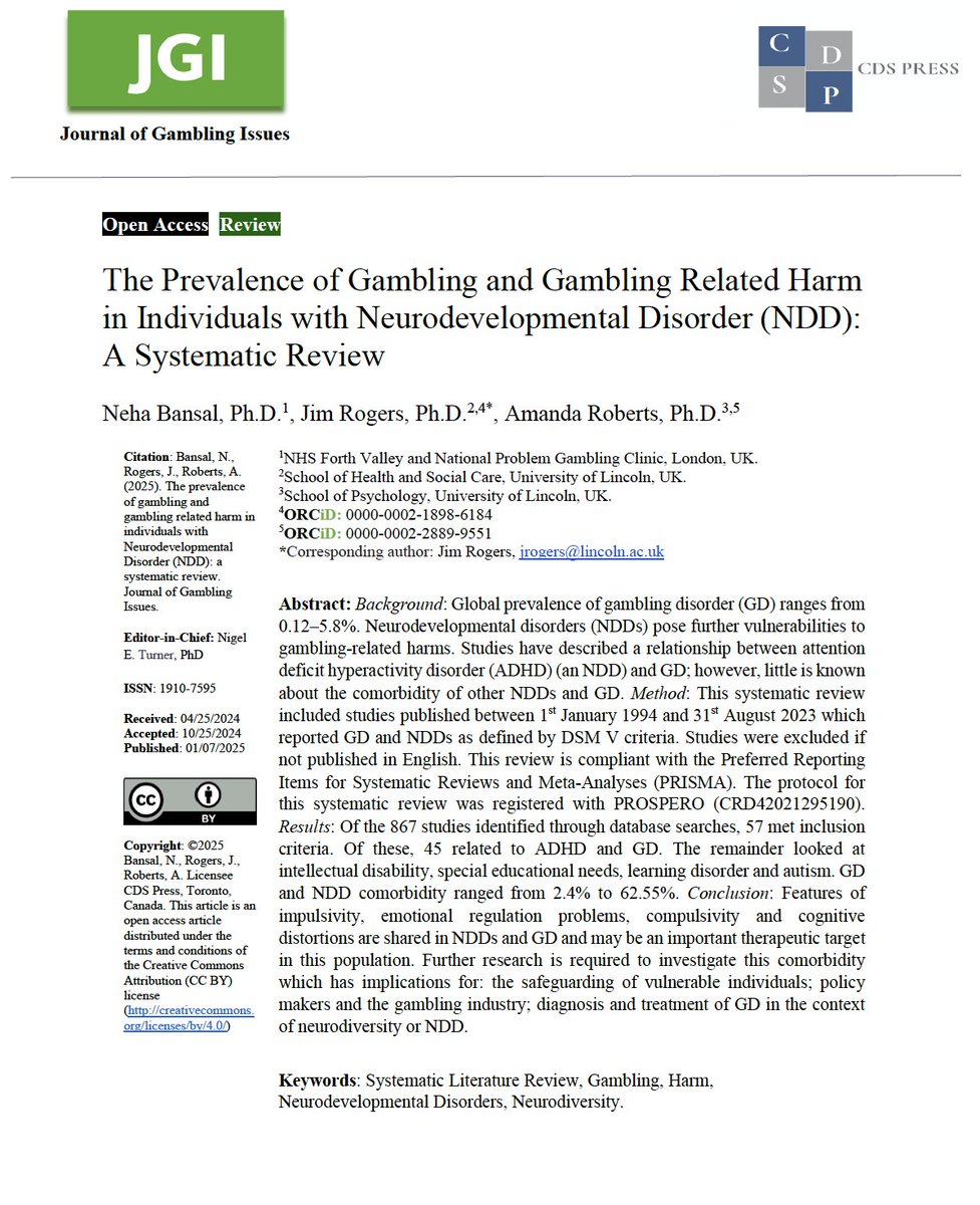 To Be Released....

The Prevalence of Gambling and Gambling Related Harm in Individuals with Neurodevelopmental Disorder (NDD): A Systematic Review <a href="/arobertslincoln/">Amanda Roberts</a> <a href="/Nigel_Turner99/">nigel turner</a>