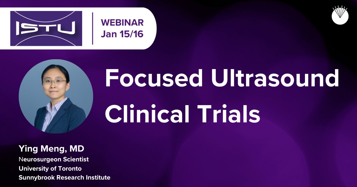 Focused Ultrasound Foundation (@fusfoundation) on Twitter photo Register now for the first International Society for Therapeutic Ultrasound Webinar of 2025! This free event, "Focused Ultrasound Clinical Trials,” features Ying Meng, MD, a neurosurgeon scientist at <a href="/UofT/">University of Toronto</a>. With the research team at <a href="/Sunnybrook/">Sunnybrook Health Sciences Centre</a>, Dr. Meng led clinical trials to Register now for the first International Society for Therapeutic Ultrasound Webinar of 2025! This free event, "Focused Ultrasound Clinical Trials,” features Ying Meng, MD, a neurosurgeon scientist at <a href="/UofT/">University of Toronto</a>. With the research team at <a href="/Sunnybrook/">Sunnybrook Health Sciences Centre</a>, Dr. Meng led clinical trials to