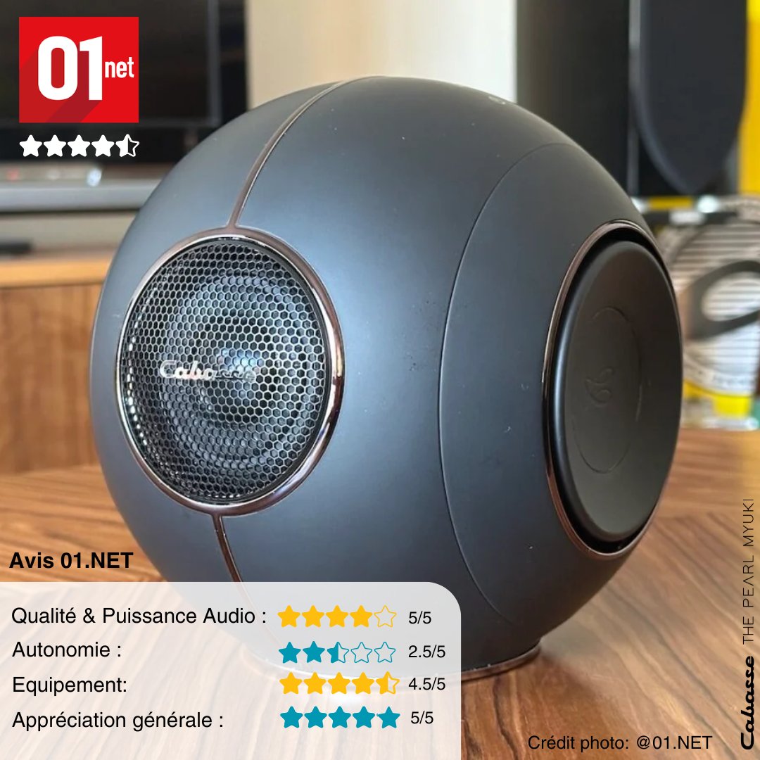 THE PEARL MYUKI a reçu la très bonne note de 4,5 /5 à la suite du banc d’essai 01.Net.
«  La signature sonore générale lorgne clairement vers un caractère chaleureux…  ». 
Lire plus &gt;&gt; bit.ly/4a9hjaL