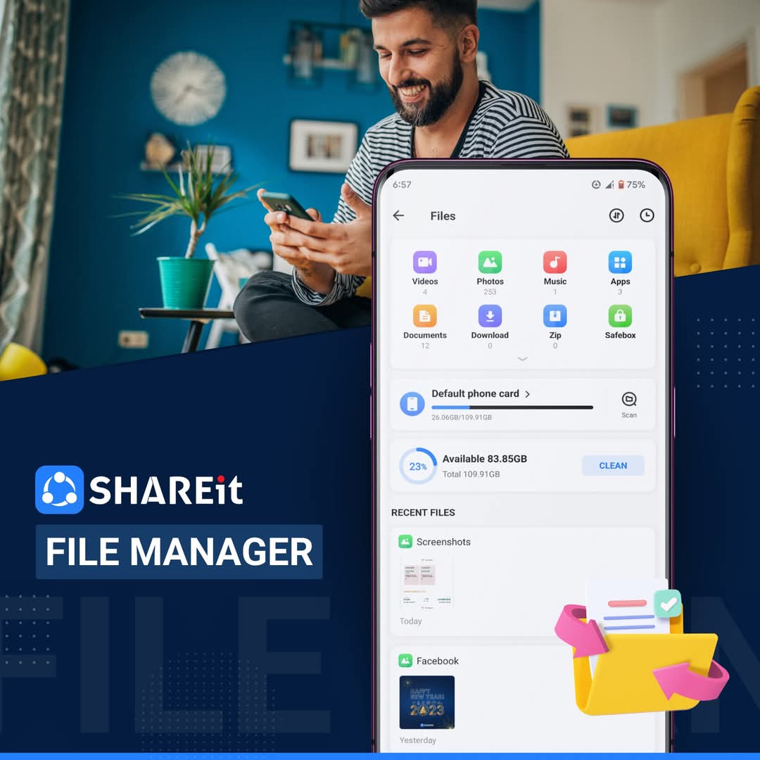 Global_SHAREit's tweet image. Manage your files effortlessly with SHAREit&apos;s built-in File Manager. 📂 Try it today! #SHAREitFeatures #FileManager
