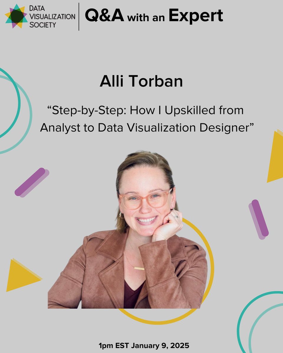 Data Visualization Society (@datavizsociety) on Twitter photo Learn how <a href="/AlliTorban/">Alli Torban</a> upskilled from a data analyst to #dataviz designer in our upcoming Q&A with an Expert session on January 9. Attend for free by registering here: buff.ly/3DGzBE6 Learn how <a href="/AlliTorban/">Alli Torban</a> upskilled from a data analyst to #dataviz designer in our upcoming Q&A with an Expert session on January 9. Attend for free by registering here: buff.ly/3DGzBE6
