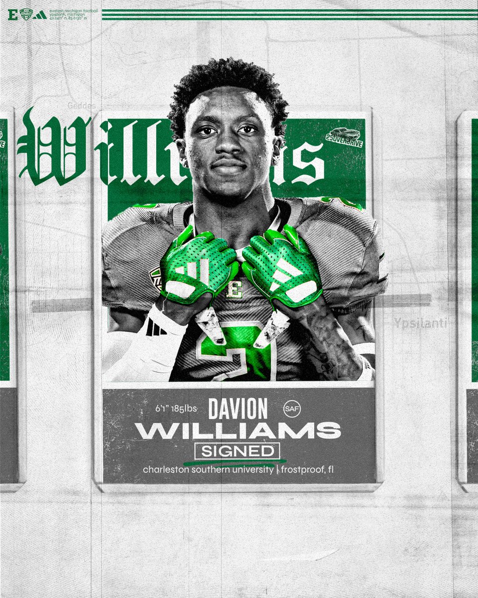 Eastern Michigan Football (@emufb) on Twitter photo Welcome <a href="/Davion_w11/">Davion (daedae) Williams</a> to YPSILANTI! ๐ฆ
๐ SAF
๐ซ Charleston Southern
๐ Frostproof, FL
๐ฌ Purple Skittles
#ETOUGHโ๏ธ Welcome <a href="/Davion_w11/">Davion (daedae) Williams</a> to YPSILANTI! ๐ฆ
๐ SAF
๐ซ Charleston Southern
๐ Frostproof, FL
๐ฌ Purple Skittles
#ETOUGHโ๏ธ