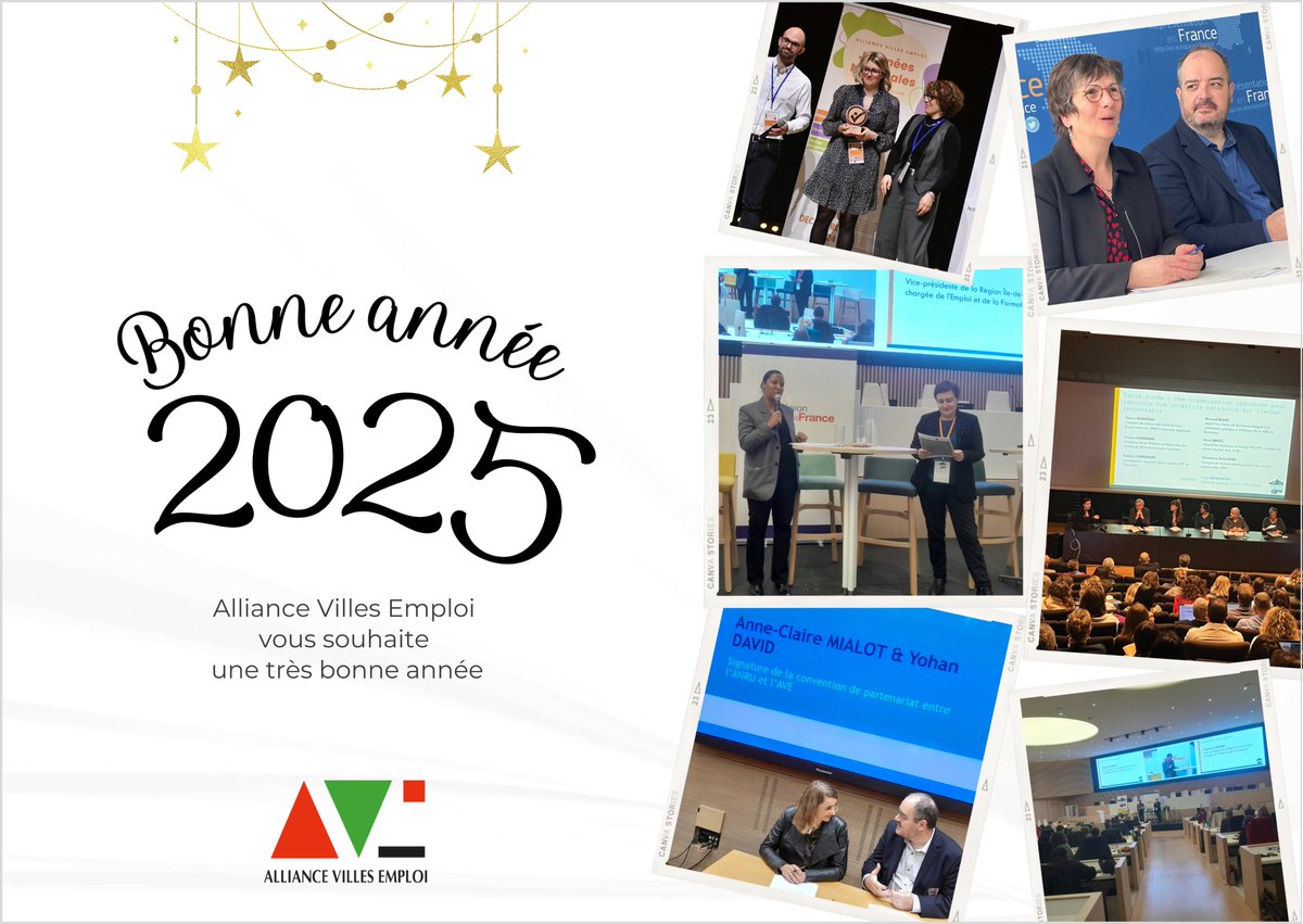 ✨ Meilleurs vœux pour 2025 ! ✨

Merci à toutes et tous pour votre soutien en 2024, une année riche en défis et succès

💡En 2025, continuons avec ambition et créativité pour l’#emploi et les #territoires

<a href="/AVEmploi/">ALLIANCE VILLEMPLOI</a>  vous souhaite santé, succès et réussites 

#BonneAnnée