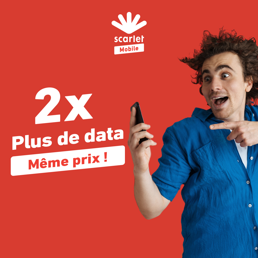 Scarlet commence 2025 en beauté : des volumes de données mobiles multipliés par 2, et même plus, sans frais supplémentaires. Et ce n’est pas tout : le tarif hors forfait ne coûte désormais que €0,6 /GB. 🚀 Plus de data, moins de stress !