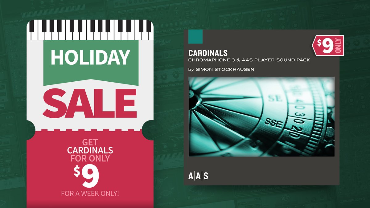 Cardinals by Simon Stockhausen can be yours for only $9 for a week only. Cardinals explores Chromaphone' sonic duality in all sorts of realms. Get Cardinals today: applied-acoustics.com/cardinals/ Our Holiday Sale is going strong: applied-acoustics.com/promo/