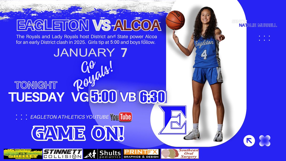 Scott West (@coachw25) on Twitter photo We will host Alcoa tonight with girls tipping at 5:00 and boys at 6:30
<a href="/eccaathletics/">ECCA_Athletics</a>
<a href="/ECCARoyals/">Eagleton College & Career Academy</a>
<a href="/TDT_Sports/">Daily Times Sports</a>
<a href="/5StarPreps/">5Star Preps</a> We will host Alcoa tonight with girls tipping at 5:00 and boys at 6:30
<a href="/eccaathletics/">ECCA_Athletics</a>
<a href="/ECCARoyals/">Eagleton College & Career Academy</a>
<a href="/TDT_Sports/">Daily Times Sports</a>
<a href="/5StarPreps/">5Star Preps</a>