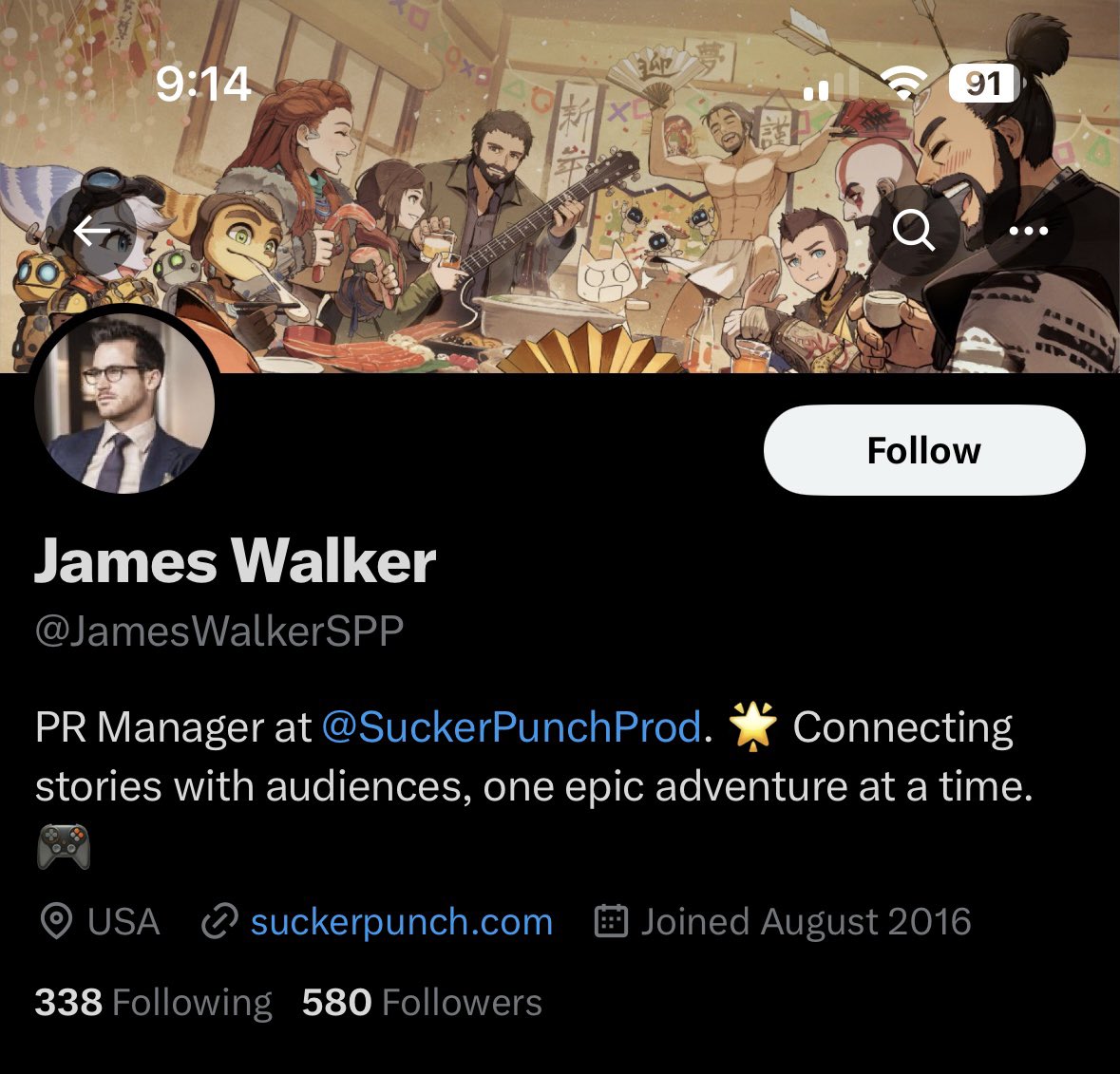 FYI, this account isn’t real, there is no PR manager at <a href="/SuckerPunchProd/">Sucker Punch Productions</a> or any employee by this name. Super weird.