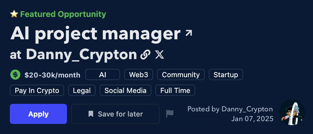 Now hiring!

Inspired by the rapid success of projects like #ai16z and others, we’ve decided to onboard interns for a new AI project.

No experience needed, 5+ hours/day.

Starting pay: $20-30k monthly.

How to join my team?

• Like
• Retweet
• Comment with a brief bio