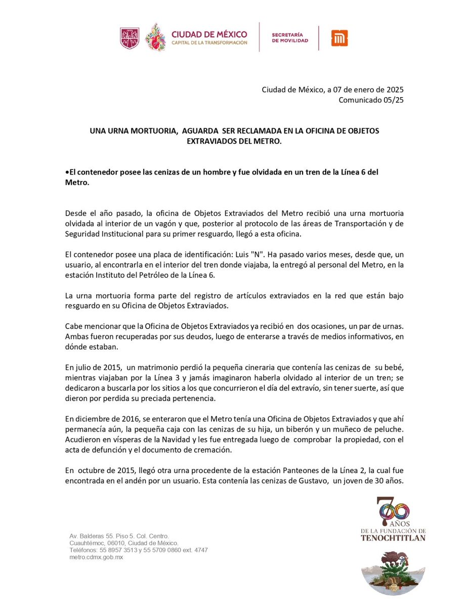 MetroCDMX's tweet image. Una urna mortuoria, aguarda ser reclamada en la oficina de Objetos Extraviados del Metro.