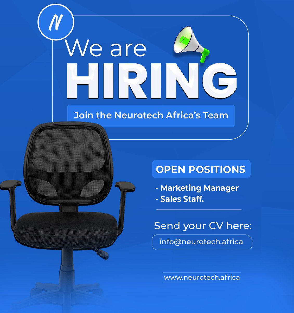 Neurotech Africa (@neurotech_hq) on Twitter photo We're Looling for a Marketing Manager (1) and a Sales Staff (1) to join our Company <a href="/neurotech_hq/">Neurotech Africa</a> .
If you fit to any of these positions please send us your CV via : info@neurotech.africa
neurotech.africa
#Africa #NEUROTECHAfrica #Ghala #Tanzania #SarufiAI We're Looling for a Marketing Manager (1) and a Sales Staff (1) to join our Company <a href="/neurotech_hq/">Neurotech Africa</a> .
If you fit to any of these positions please send us your CV via : info@neurotech.africa
neurotech.africa
#Africa #NEUROTECHAfrica #Ghala #Tanzania #SarufiAI