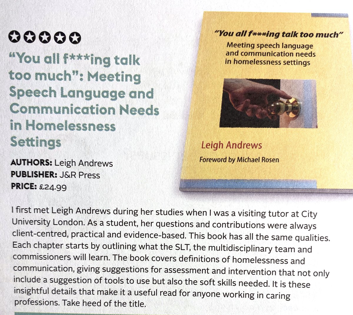 JandRPress's tweet image. Very chuffed today to receive the RCSLT Bulletin and see two 5 star reviews of our titles👏👏👏👏👏