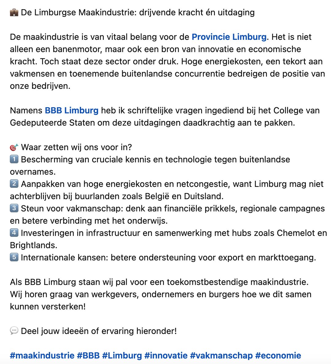 💼 De Limburgse Maakindustrie: drijvende kracht én uitdaging

<a href="/BBBLimburg/">BBB Limburg</a> 

lnkd.in/efnyV9Uf