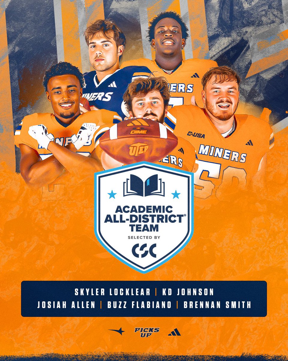 Congratulations, Miners‼️ 

2024 <a href="/CollSportsComm/">College Sports Communicators</a> Academic All-District®️ Football Team

True definition of STUDENT-athletes 
🏈✖️📚

#PicksUp | #WinTheWest