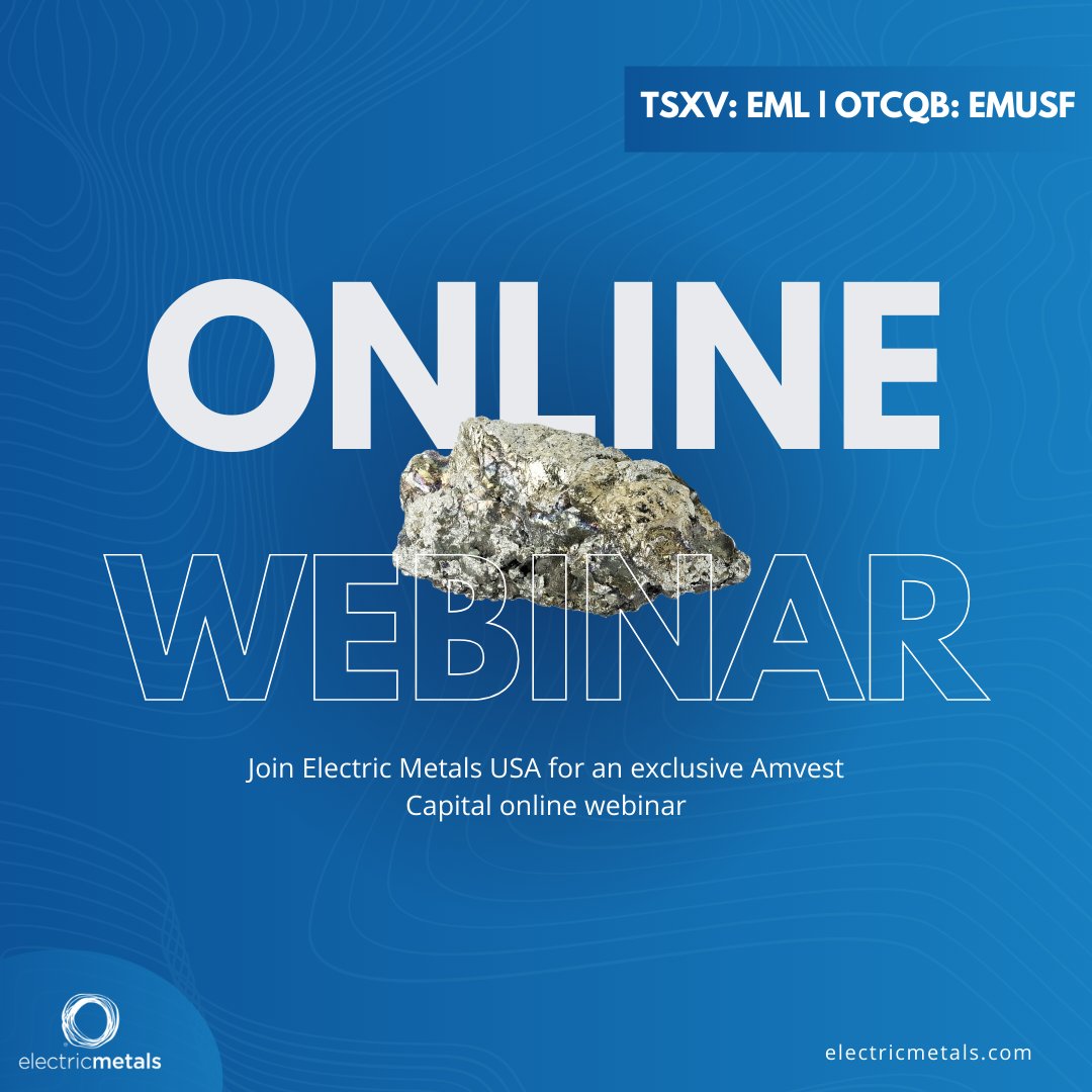 Electric Metals USA (TSXV: EML) (@emetalsusa) on Twitter photo Join Electric Metals USA for an exclusive <a href="/AmvestCap/">Amvest Capital</a> online webinar.
Click below to secure your spot!
📅 Tuesday, January 28, 2025
⏰ 4:05 PM ET
🔗 shorturl.at/T4nfh
$EML.V $EMUSF #webinar #investing #manganese #mining #metals #batterymetals Join Electric Metals USA for an exclusive <a href="/AmvestCap/">Amvest Capital</a> online webinar.
Click below to secure your spot!
📅 Tuesday, January 28, 2025
⏰ 4:05 PM ET
🔗 shorturl.at/T4nfh
$EML.V $EMUSF #webinar #investing #manganese #mining #metals #batterymetals