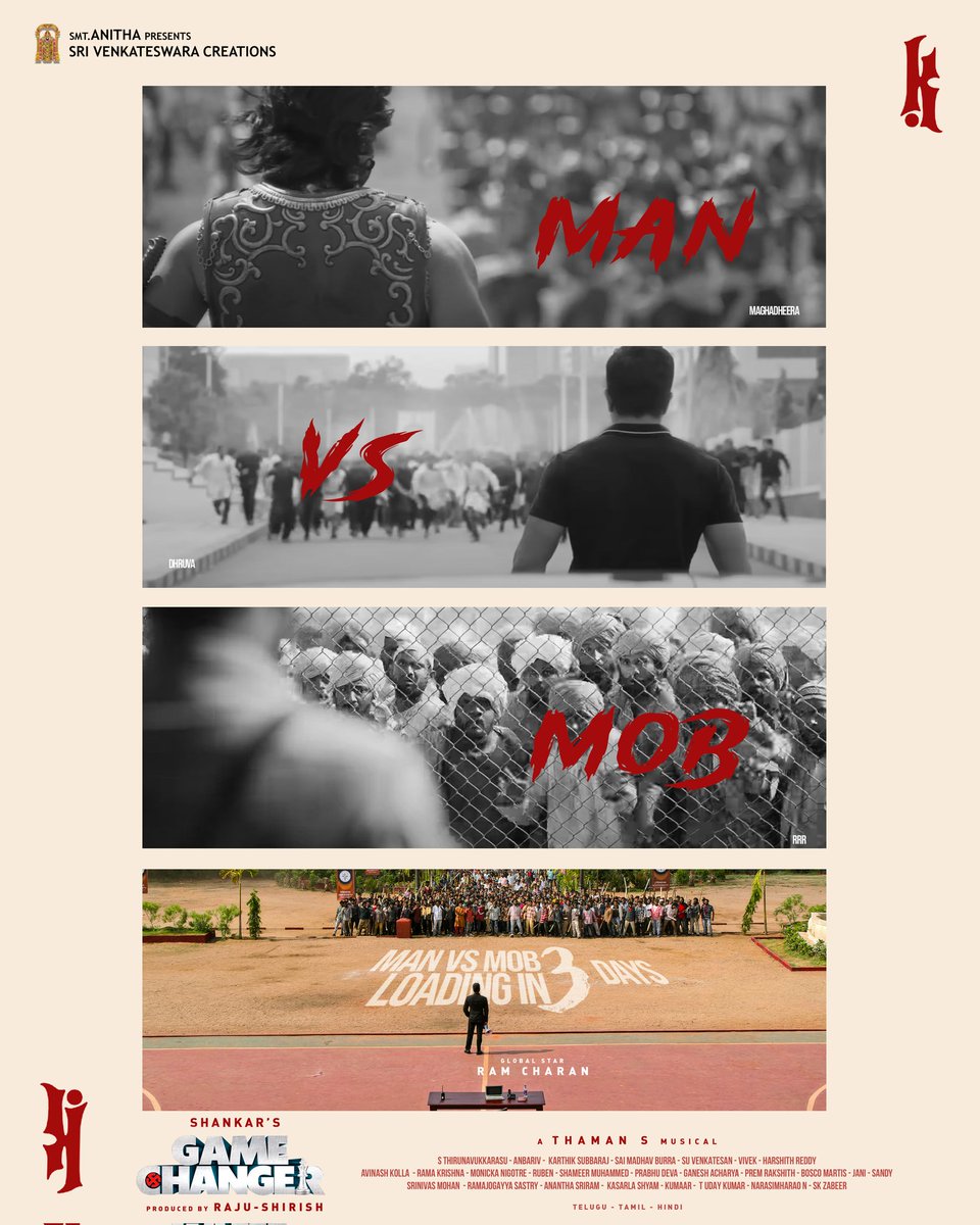 surendracherr10's tweet photo. Our real #GameChanger will arrive within hours... 🧐🧐
Brace yourself for especially #Appan 🔥🔥🔥
#GameChanger
@SVC_official @MusicThaman @AlwaysRamCharan @advani_kiara @shankarshanmugh 
@iam_SJSuryah ....
The real #Sankranthi #GameChangerWeek 🎇🎇 https://t.co/O0OKwZ7q1A