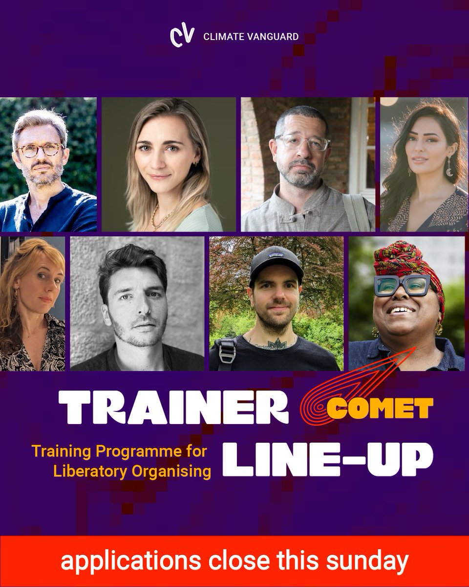 🤩 We’re super excited to share the preliminary line-up of Comet trainers.

☄️ If you’re a youth organiser in Britain, consider applying to Comet! You’ll learn with these excellent trainers and build power together with other young people.

‼️ Applications close this Sunday,