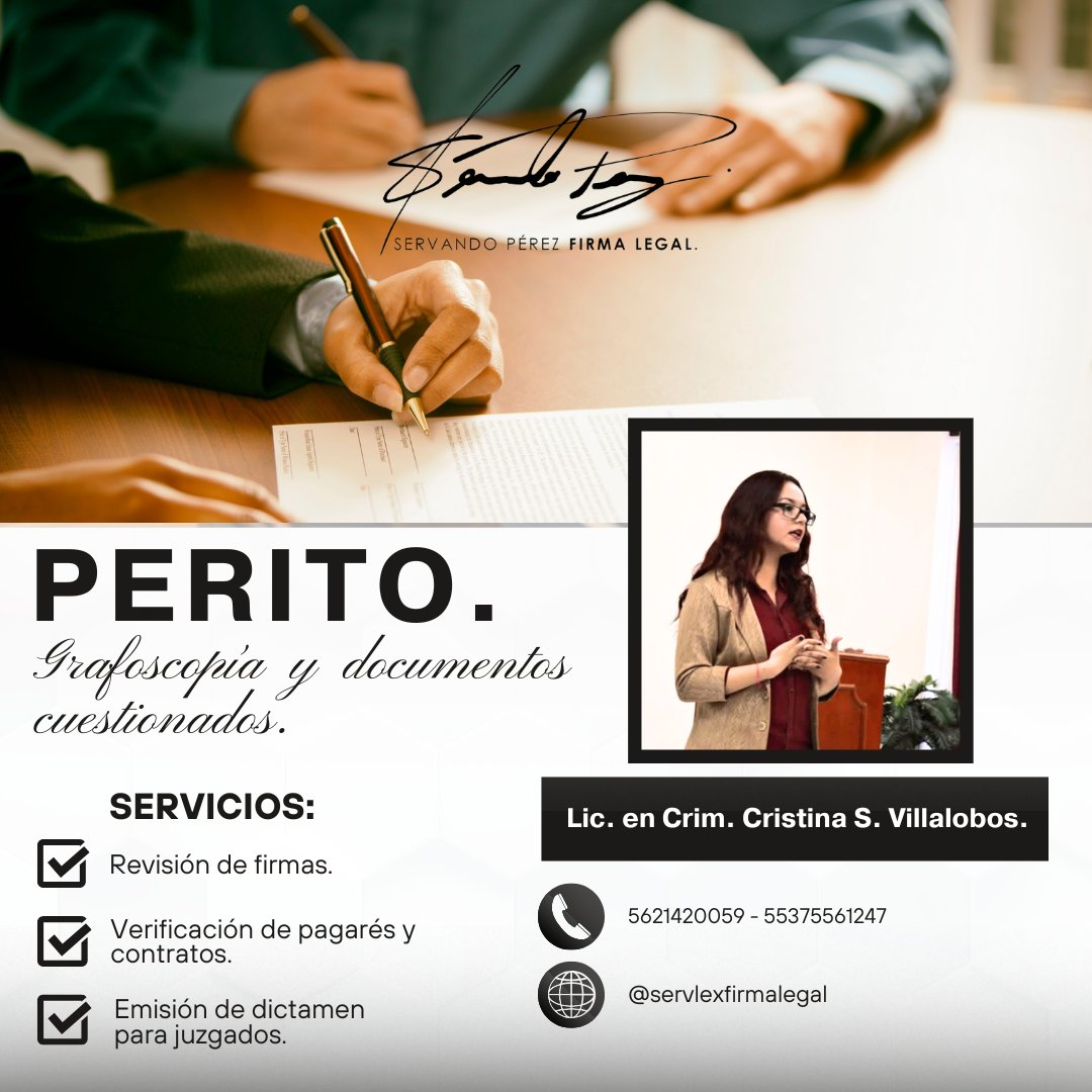 ACABOGADOS3's tweet photo. Nuevos servicios se incorporan a nuestra firma. 

¡Saludos cordiales! 

#perito #criminologa #peritoengrafoscopia #pagare #documentoscuestionados #tecamac #peritoentecamac #contratos #firmas #falsificacion #firmafalsa #firmas #licservando #abogadoservando #abogadomercantil https://t.co/y5PbMUKGcj