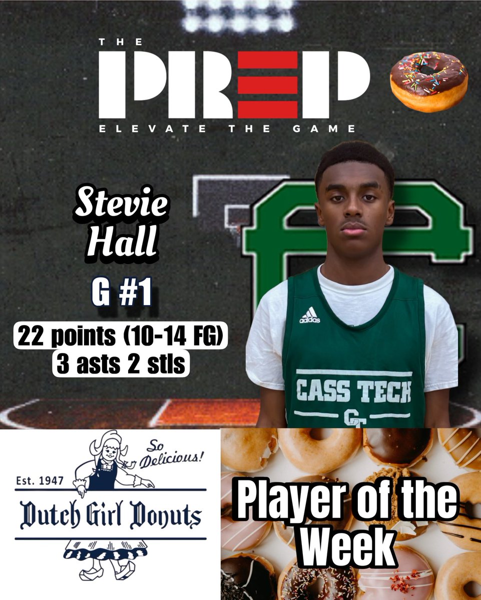 The PreP “Player of the Week” is brought to you by “Dutch Girl Donuts” and we want to honor Stevie Hall!!🗣️🍩 🔥🔗

Stevie finished with 22 points and 3 assists 2 steals on (10-14 FG). Efficiency and control was the name of his game this week! 📣🔥🏀

Thanks to our amazing