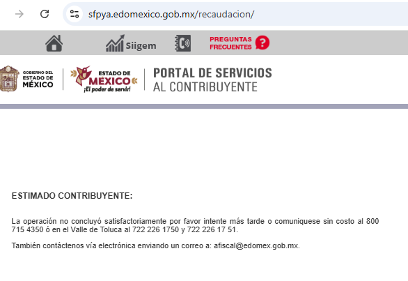 Lemustach's tweet photo. @ContribuyenteEM Llevo más de 2 semanas tratando de pagar una multa por verificación extemporánea, pero su sistema no sirve y manda este mensaje. Ya hablé por teléfono y nadie contesta, y ya mandé el correo y tampoco recibo respuesta. ¿Alguien me puede ayudar? @ContribuyenteEM https://t.co/p3yyxWU8AE
