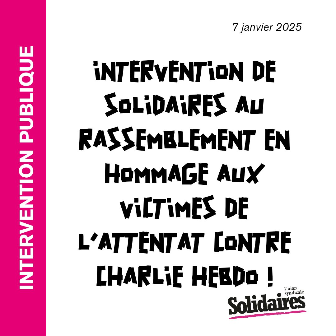Intervention de Solidaires au rassemblement en hommage aux victimes de l’attentat contre Charlie Hebdo. 

#CharlieHebdo 
<a href="/SNJ_national/">SNJ - premier syndicat de journalistes</a> 

solidaires.org/sinformer-et-a…
