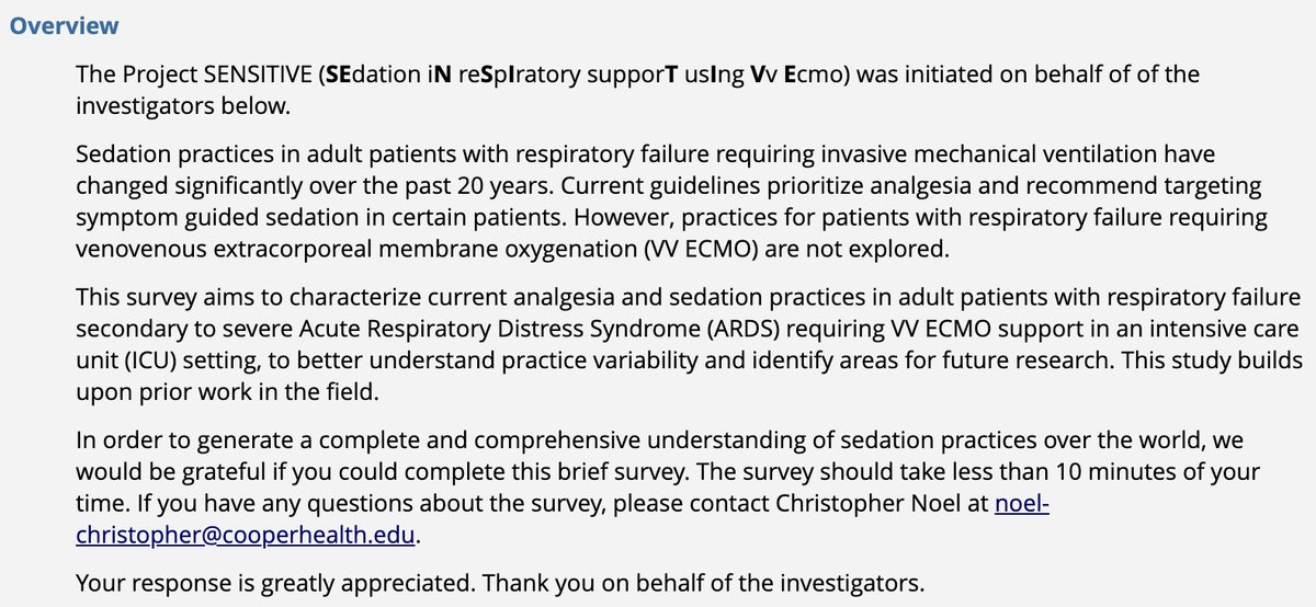 💉 Sedation practices in adult patients with severe #ARDS on extracorporeal respiratory support using VV #ECMO: if you are an ECMO physician provider don't miss the opportunity to join this survey!
🔗 bit.ly/4fP4oM4
⏱️ takes 9' to complete.
🗓️ deadline: January 21, 2025.