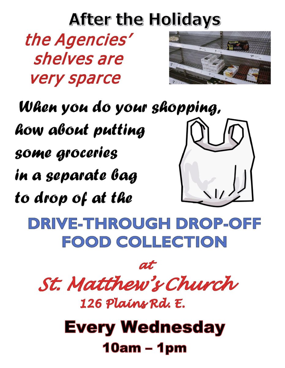 Do not forget to drop off your groceries at St. Matthews to help those in need! Thanks!