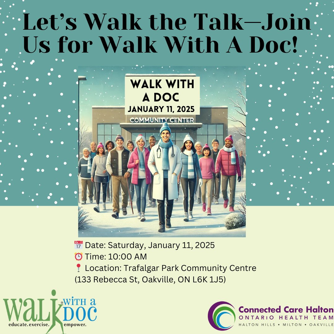🏃👟 Join us this Saturday for Walk With A Doc in Oakville! Start the year with health and community.

Whether you’re looking to get active, connect with your community, or learn from a local physician, this event is for YOU! All ages and abilities are welcome.