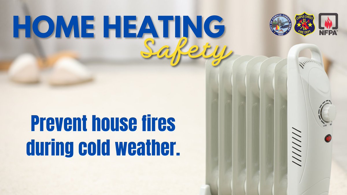 Reminder to all residents: As temperatures drop, be cautious with space heaters! 🔥 Ensure the auto-shutoff feature is activated, avoid using extension cords, and always unplug when leaving the room or going to bed. Stay safe! #CorpusChristi #CCFD #FireSafety #HeaterSafety