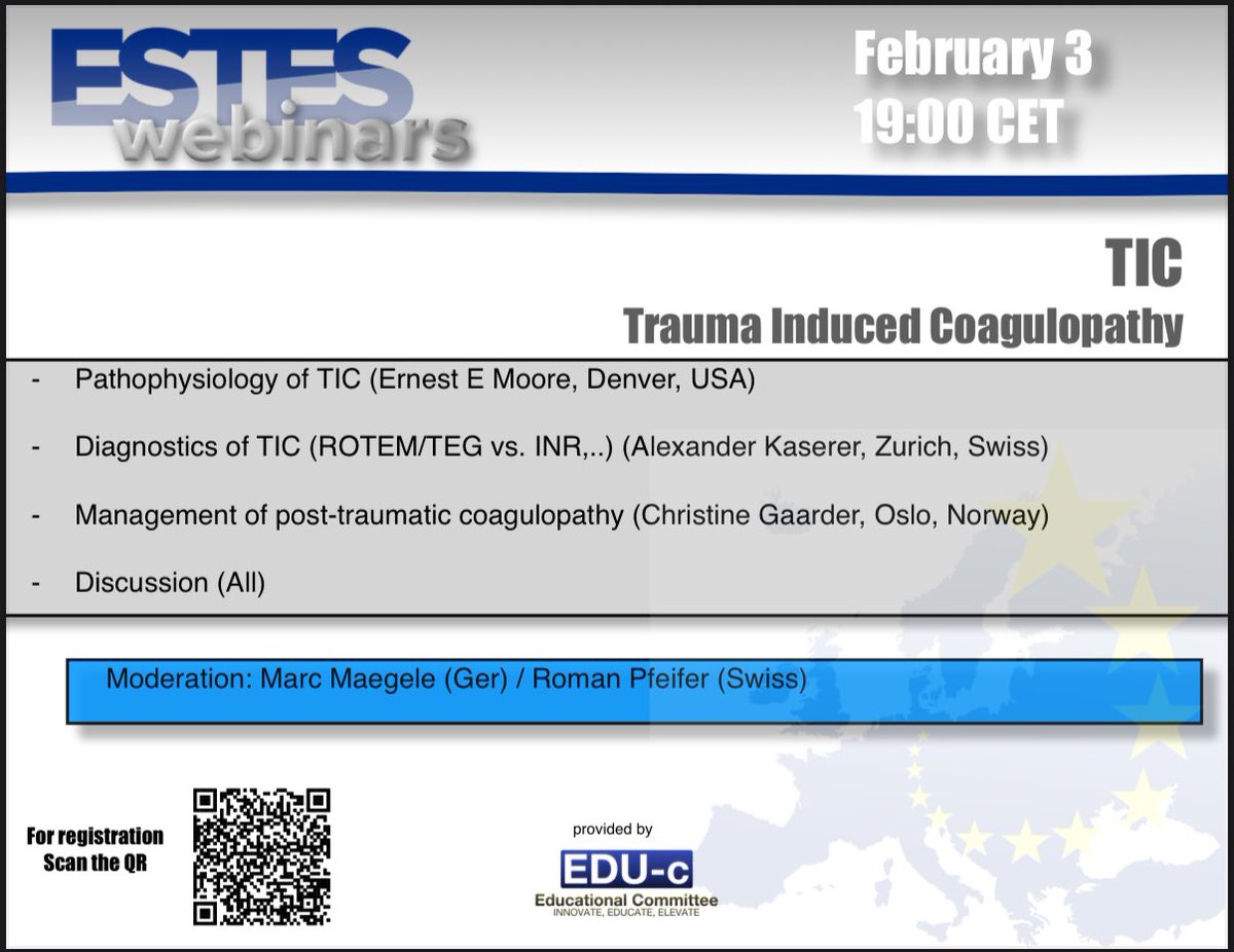 European Society for Trauma & Emergency Surgery (@estesonline) on Twitter photo 🩸 Webinar Alert! 🩸
“Trauma-Induced Coagulopathy” – a frequent yet challenging issue in polytrauma patients. 🔬
Join top experts on Feb 3 to dive into this critical topic.
🎥 Don’t miss this high-level session!
<a href="/garybassmd/">Gary Alan Bass</a> <a href="/RaulCoimbraMD/">Raul Coimbra, MD, PhD</a> <a href="/diemar70/">Diego Mariani</a> <a href="/HayatoKuri67/">Hayato Kurihara</a> 🩸 Webinar Alert! 🩸
“Trauma-Induced Coagulopathy” – a frequent yet challenging issue in polytrauma patients. 🔬
Join top experts on Feb 3 to dive into this critical topic.
🎥 Don’t miss this high-level session!
<a href="/garybassmd/">Gary Alan Bass</a> <a href="/RaulCoimbraMD/">Raul Coimbra, MD, PhD</a> <a href="/diemar70/">Diego Mariani</a> <a href="/HayatoKuri67/">Hayato Kurihara</a>
