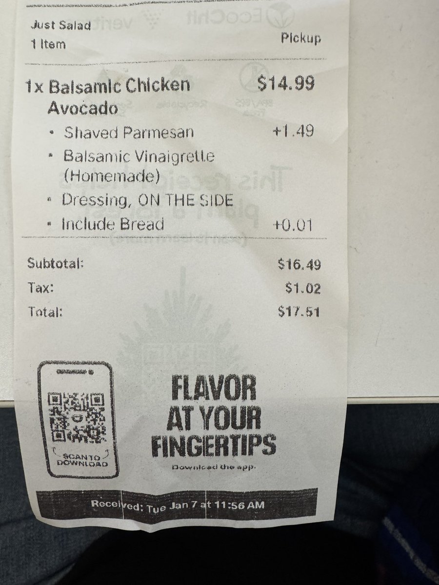 swolfson16's tweet photo. @justsalad I paid $1.49 to add cheese to my salad and there is no cheese. Can you please help with this? https://t.co/uNwXBSHz0v