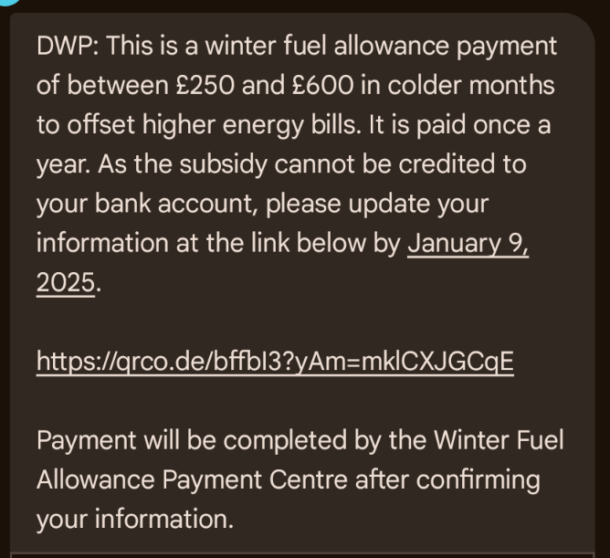 📱 Winter Fuel Payments text message scam - we are still hearing about scam texts, beware of fraudsters who are targeting vulnerable pensioners, offering to replace the winter fuel allowance with another payment 👉cwac.co/wswFr