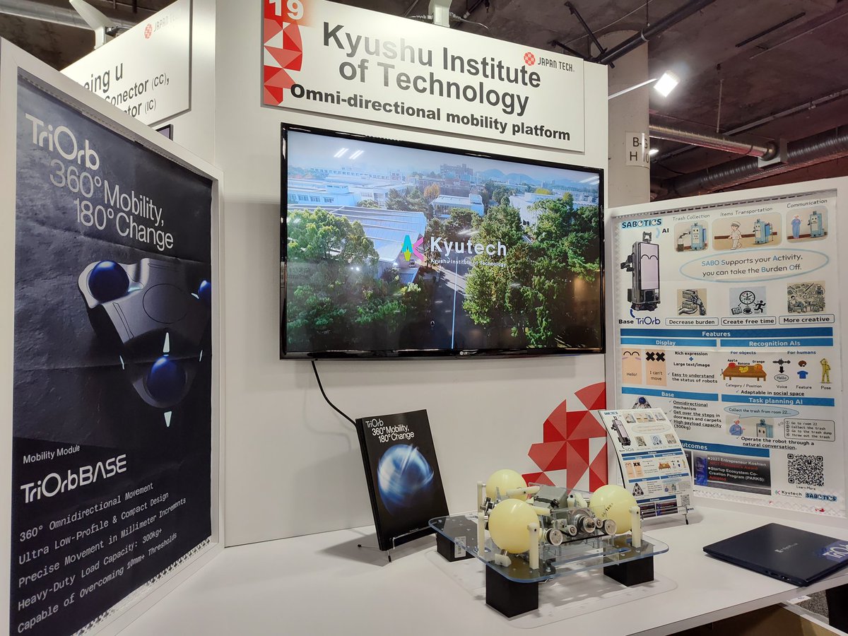 HMA_wakamatsu's tweet image. #CES2025 #JapanTech のパビリオンににて@triorb さんと合同出展しています。TriOrbの最新版台車とSABOのポスターを展示しています！
SABOTICSはHMAの活動から派生したスタートアッププロジェクトです。
brain.kyutech.ac.jp/~hma/ja/saboti…