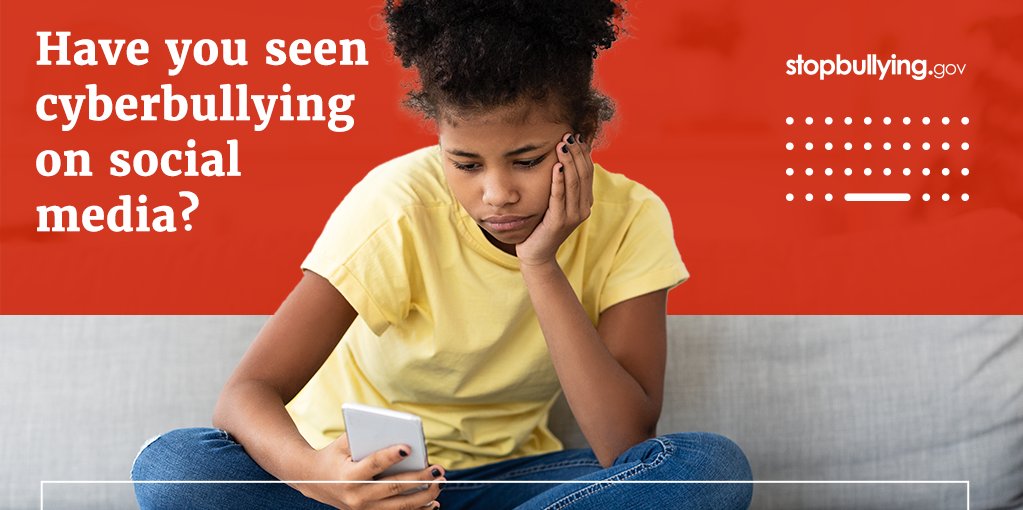 If you see cyberbullying happening, you can take steps to report the behavior to social media platforms. Learn what you can do at stopbullying.gov/cyberbullying/…. #StopBullying #Cyberbullying