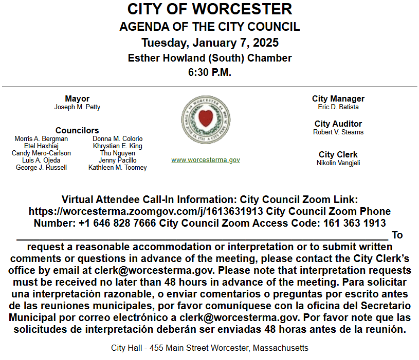On Worcester City Council's agenda: trash/recycling receptacles, streetlights, Civilian Review Board, Police Dept data, First Night Worcester, City Council meeting remote participation, conduct at Council meetings, City vehicle inventory, &amp; more worcesterma.gov/agendas-minute… #WorcPoli