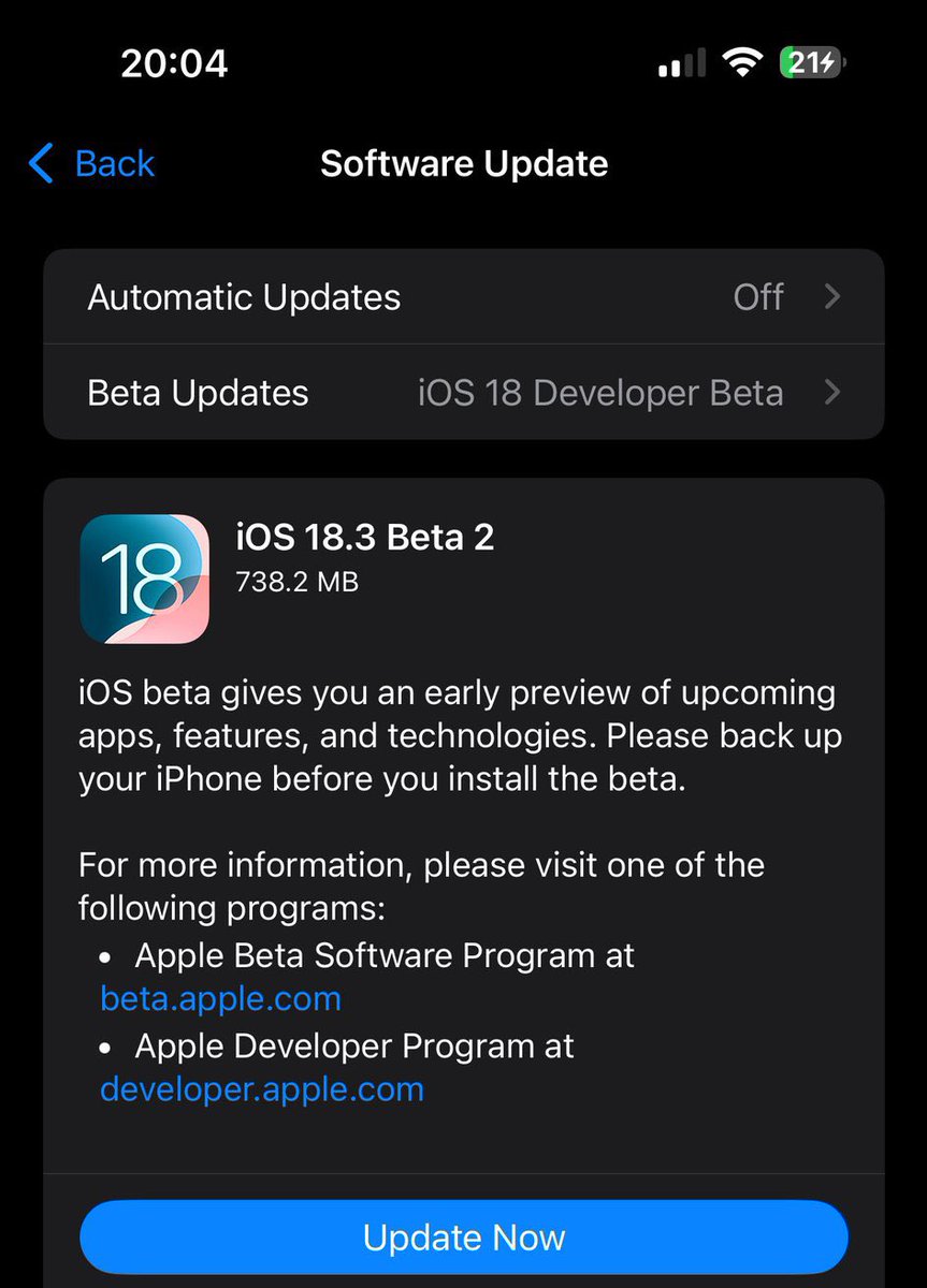 jeff_umanzor's tweet image. iOS 18.3 Developer Beta 2 (20D5040d) ha sido lanzado. #iOS183 #iOS183Beta2