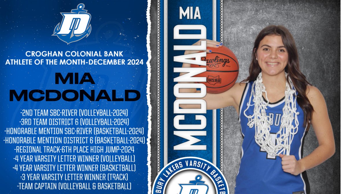 Congratulations to senior Mia McDonald for being selected as the Croghan Colonial Bank Female Athlete of the Month for December!